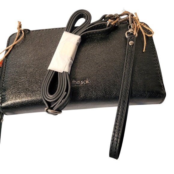 The Sak Iris Large Smartphone Black Embossed Crossbody Straps Leather 107467 New - Picture 5 of 6